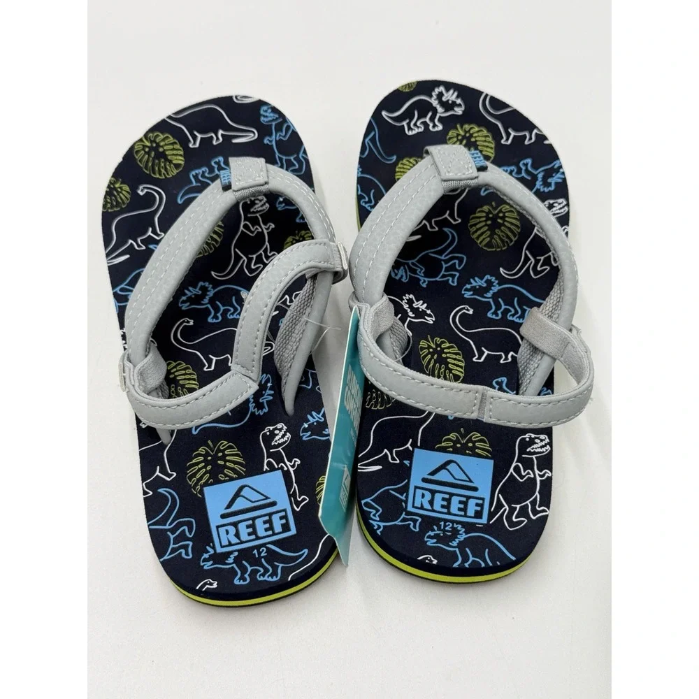 Reef Toddler Little Ahi Water Friendly Dino Flip Flop Boys Girls Size 12 New